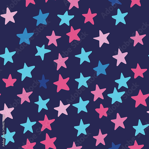 Purple, blue and pink seamless star pattern