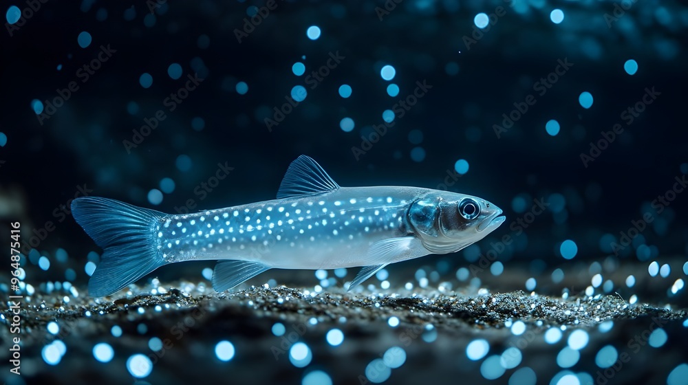 Naklejka premium Luminous alewife fish with dotted light pattern below image