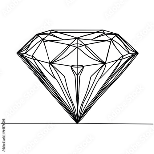 Continuous one line drawing of diamond gemstone. Precious diamond single line vector illustration.