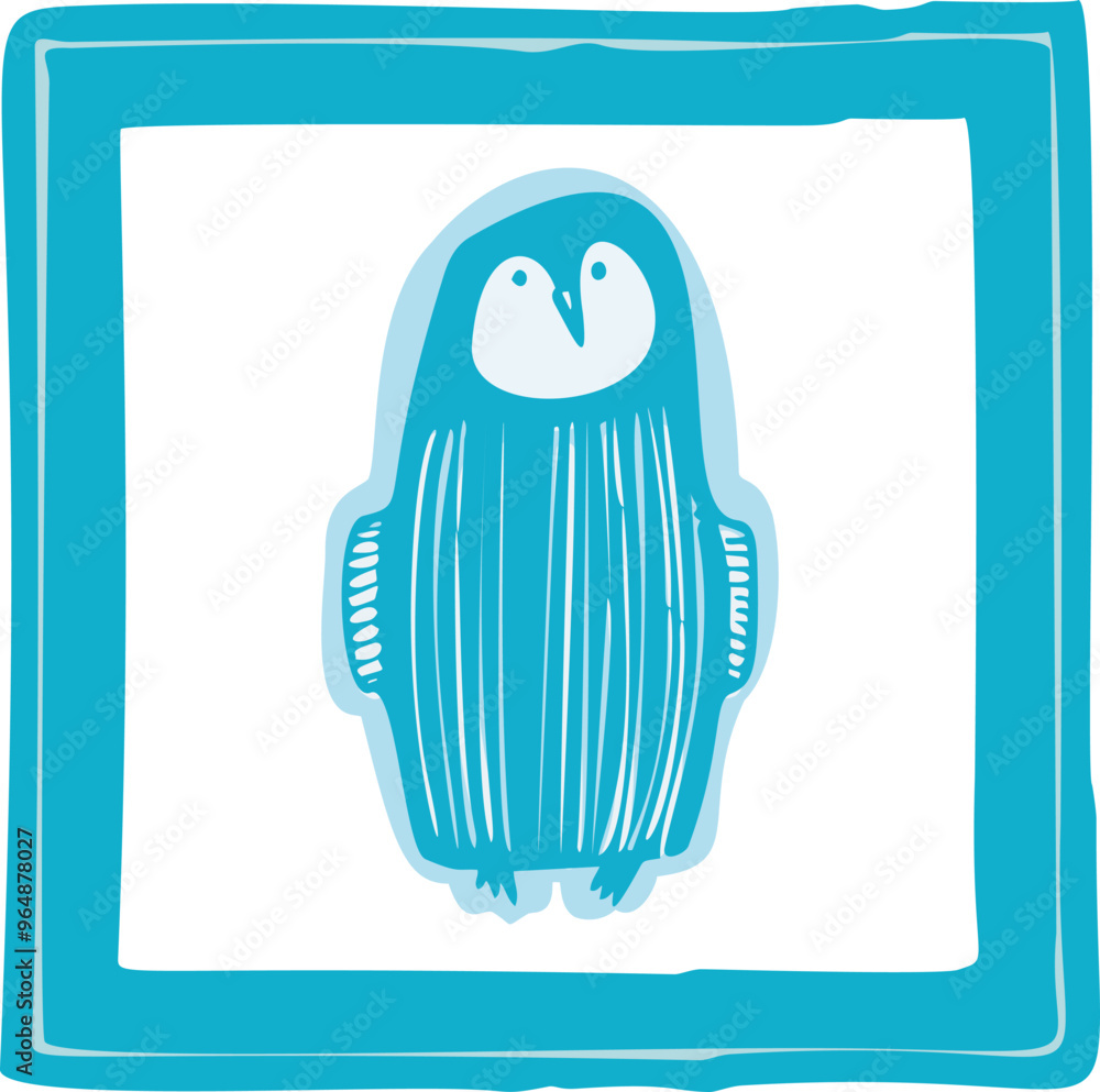 Cute winter penguin icon clipart for seasonal whimsical graphic designs. Hand drawn nordic animal for cold snowy mood holiday element. 