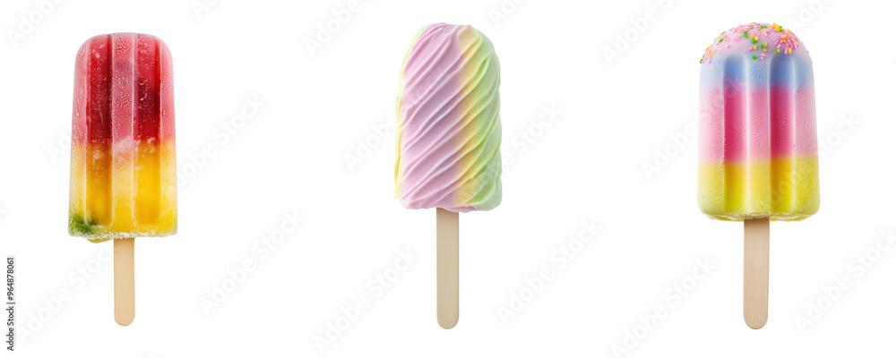 Collection of colorful ice cream pops isolated on transparent background Collection of colorful ice cream pops isolated on transparent background