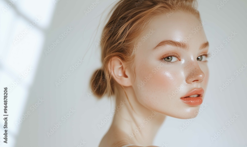 Beautiful angelic woman with perfect skin, beauty care banner Beautiful angelic woman with perfect skin, beauty care banner