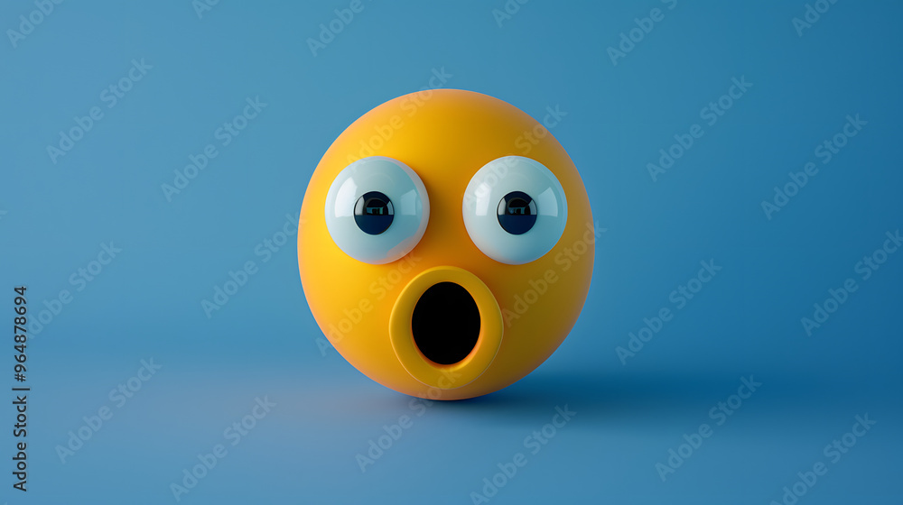 Surprised eyes and mouth emoji expression on blue background Surprised eyes and mouth emoji expression on blue background