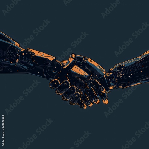 Robot Handshaking illustration, technology background