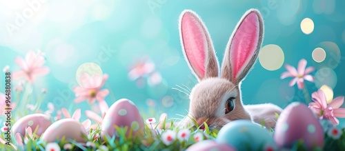 Cute And Cute Easter Background With Circles From Which The Ears Of The Easter Bunny Peek Out Next To The Easter Eggs