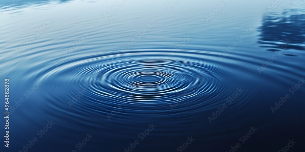 A single drop of water creates concentric ripples in a calm, blue pool of water. A single drop of water creates concentric ripples in a calm, blue pool of water.