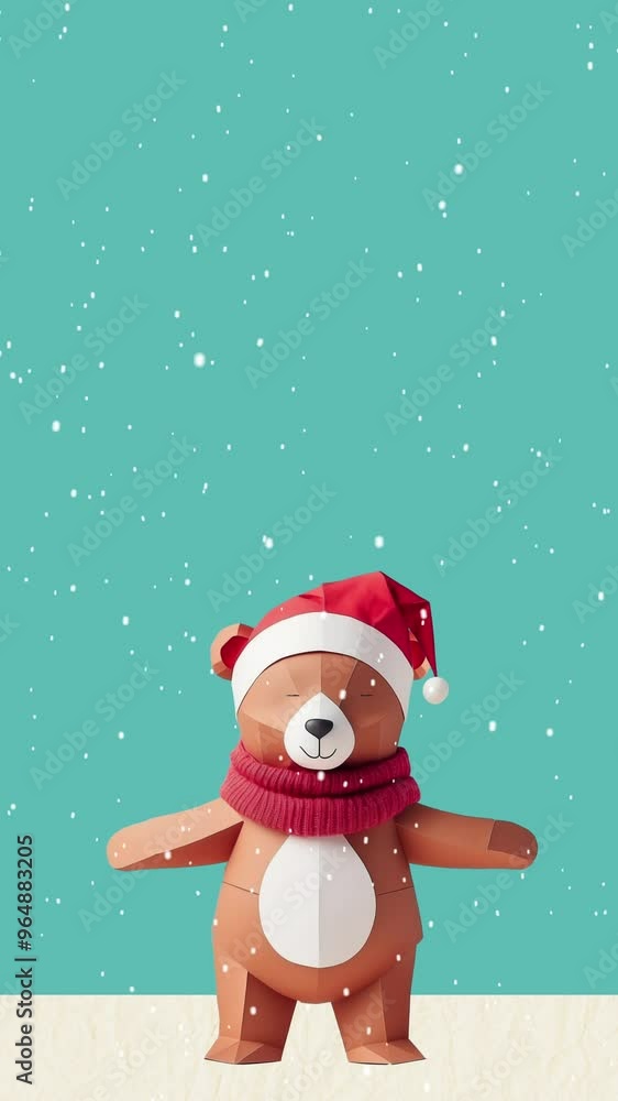 Christmas scene with papercraft bear and complementary color palette.Christmas background concept. Christmas scene with papercraft bear and complementary color palette.Christmas background concept.