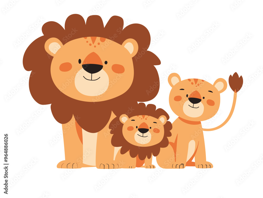 Obraz premium Three lions are standing next to each other, with the largest one in the middle and the smallest one on the right