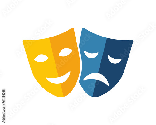 Comedy and Tragedy Masks. Masquerade Mask, Comic and Tragic Vector Icon for Theater or Carnival. photo