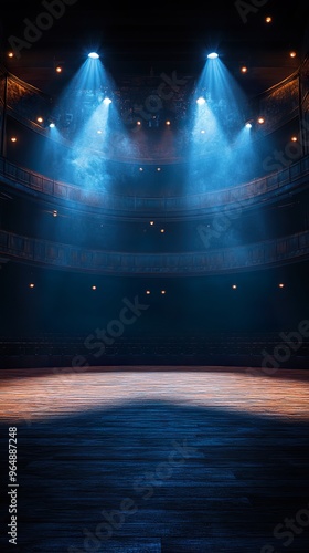 Dark auditorium with a single spotlight on a vacant stage wallpaper