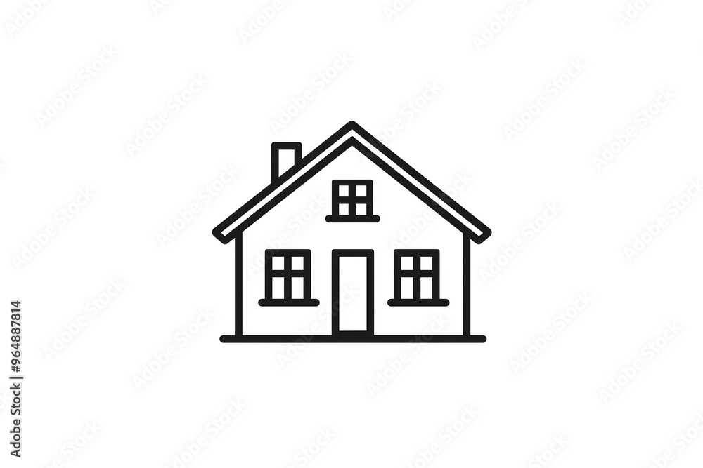 Simple black-and-white line art of a two-story residential house with a garage, front porch, and large windows.isolated on white background.
Simple black-and-white line art of a two-story residential house with a garage, front porch, and large windows.isolated on white background.