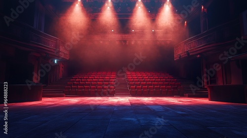 Lonely stage with a bright spotlight in a quiet, dark auditorium wallpaper photo