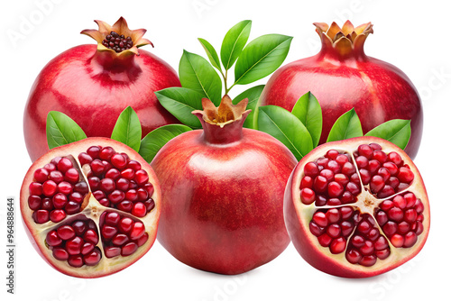 pomegranate with leaves isolated on transparent background png