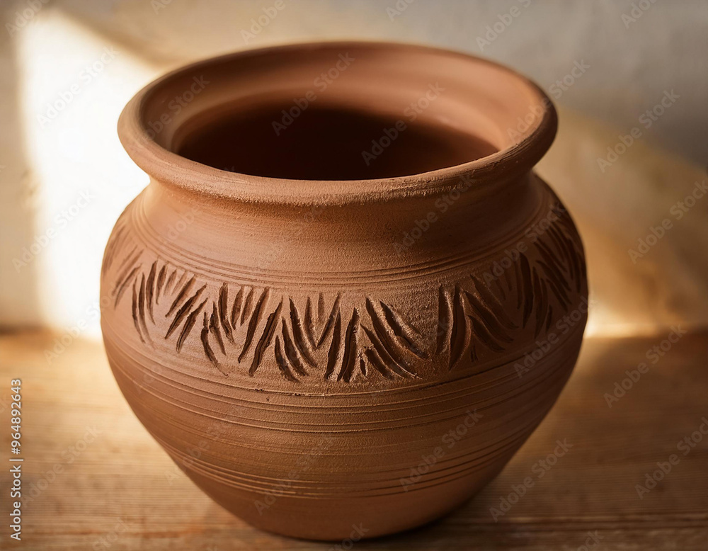 Close-Up of a Clay Pot with a Natural Finish and Handmade Craftsmanship Close-Up of a Clay Pot with a Natural Finish and Handmade Craftsmanship
