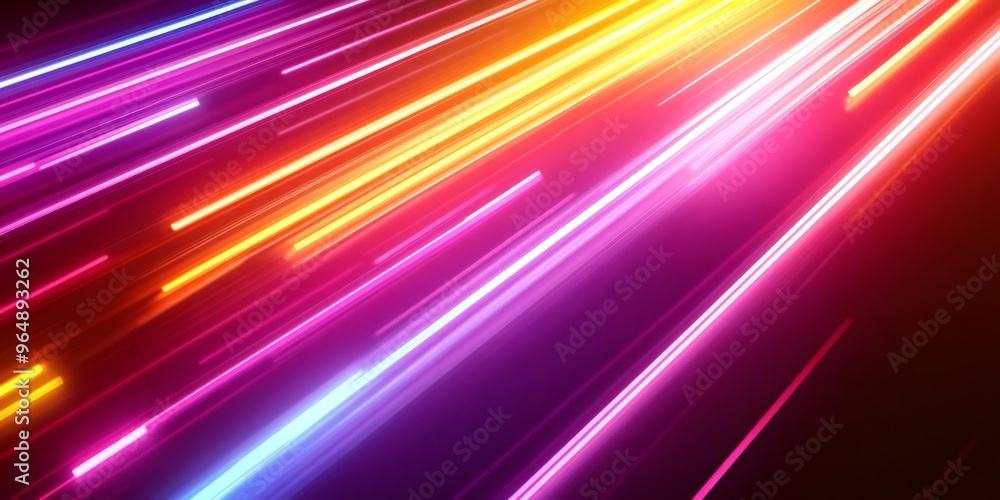 Abstract background with pink, yellow, and blue neon lights on a dark background. Abstract background with pink, yellow, and blue neon lights on a dark background.