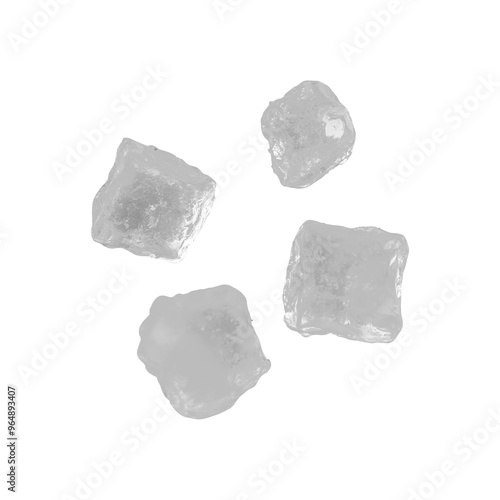 Transparent ice cubes floating in the air isolated. Cold ice. Ice for cocktails, drinks. Cold drinks