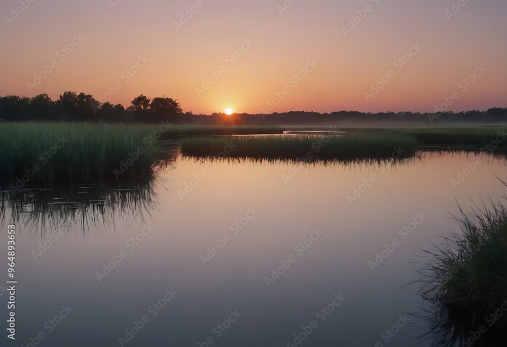Serene Sunset Over Coastal Marshland Serene Sunset Over Coastal Marshland