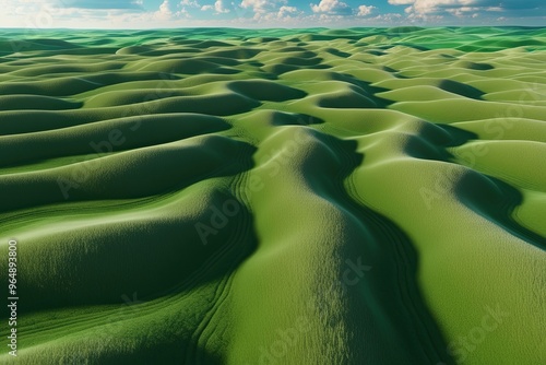 Lush 3D Prairies Terrain with Emerald Fields and Cleared Earth Backdrop photo