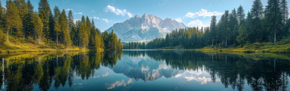 Majestic Mountain Lake with Autumn Forest and Clear Reflection Majestic Mountain Lake with Autumn Forest and Clear Reflection