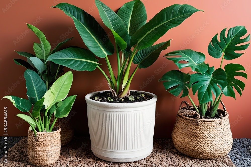 Obraz premium Tropical Foliage Garden Collection Featuring Philodendron Banana and Monstera Leaves