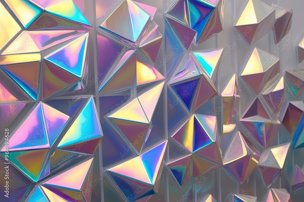 Colorful 3D Iridescent Geometric Shapes on Transparent Canvas Colorful 3D Iridescent Geometric Shapes on Transparent Canvas