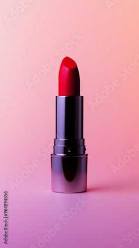 Red lipstick on gradient pink background, beauty and cosmetics concept