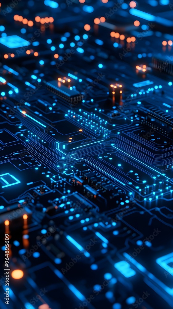 Futuristic blue circuit board with intricate design shown in diagram Futuristic blue circuit board with intricate design shown in diagram
