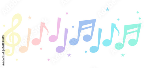 Colourful music note symbols of different color. Music notes icon set, notes symbol