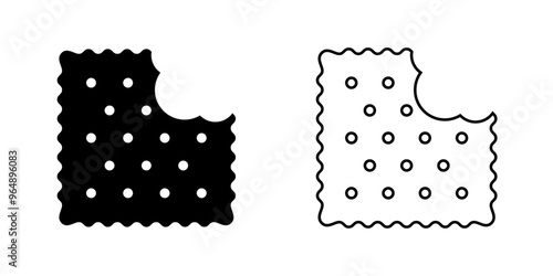 Bitten cracker icons. Sweet or salty biscuit cookies in square shapes. Popular crunchy snacks isolated on white background. Treats for kids. Vector graphic illustration.