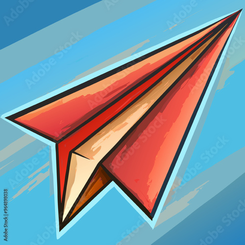 Red Paper Airplane Soaring High: A hand-drawn illustration of a red paper airplane soaring against a vibrant blue sky, evoking a sense of freedom, childhood dreams, and limitless possibilities. 