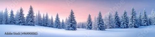 An image of a beautiful winter woodland banner created from snow-covered trees. Seasonal concept. photo