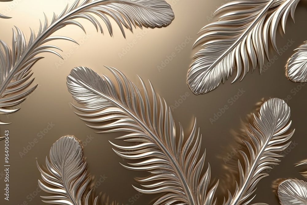 Obraz premium Metallic 3D Feathered Shapes with Softness and Graceful Movement
