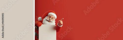 Banner de Natal com oPapai Noel seguurando uma placa branca em um fundo vermelho