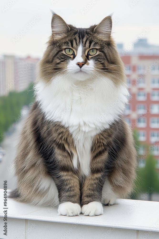 Cute ginger kitten looking at butterflies flying by the window
