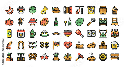 Oktoberfest icons set ,filled outline style.Vector illustration
