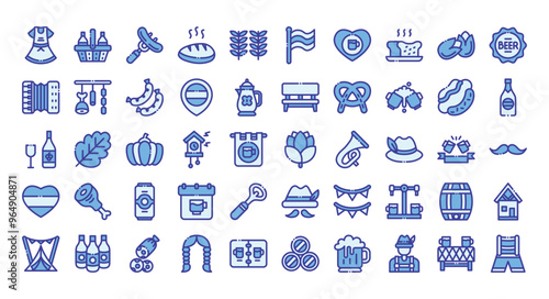 Oktoberfest icons set ,blue - color outline style.Vector illustration