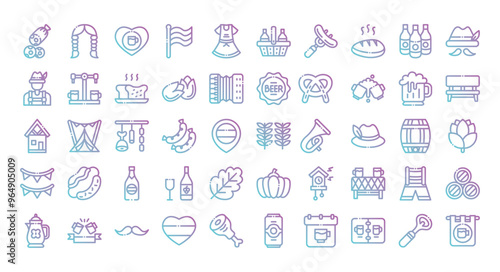 Oktoberfest icons set ,gradient outline style.Vector illustration