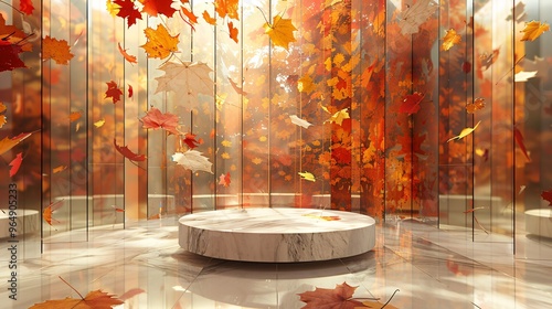 Fototapeta Naklejka Na Ścianę i Meble -  Podium on an abstract autumn background