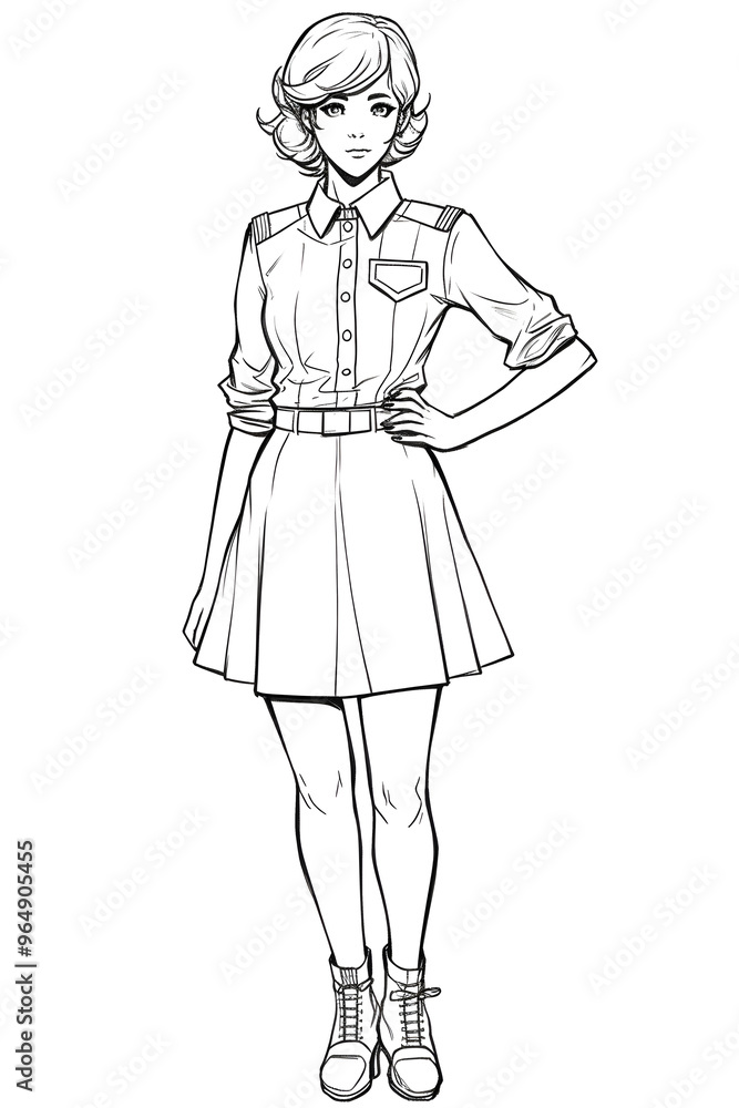 Schwarz-Weiß Zeichnung einer Frau in moderner Uniform und Rock - Ai-Ki generiert Schwarz-Weiß Zeichnung einer Frau in moderner Uniform und Rock - Ai-Ki generiert