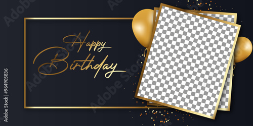 Black gold luxury birthday template with photo