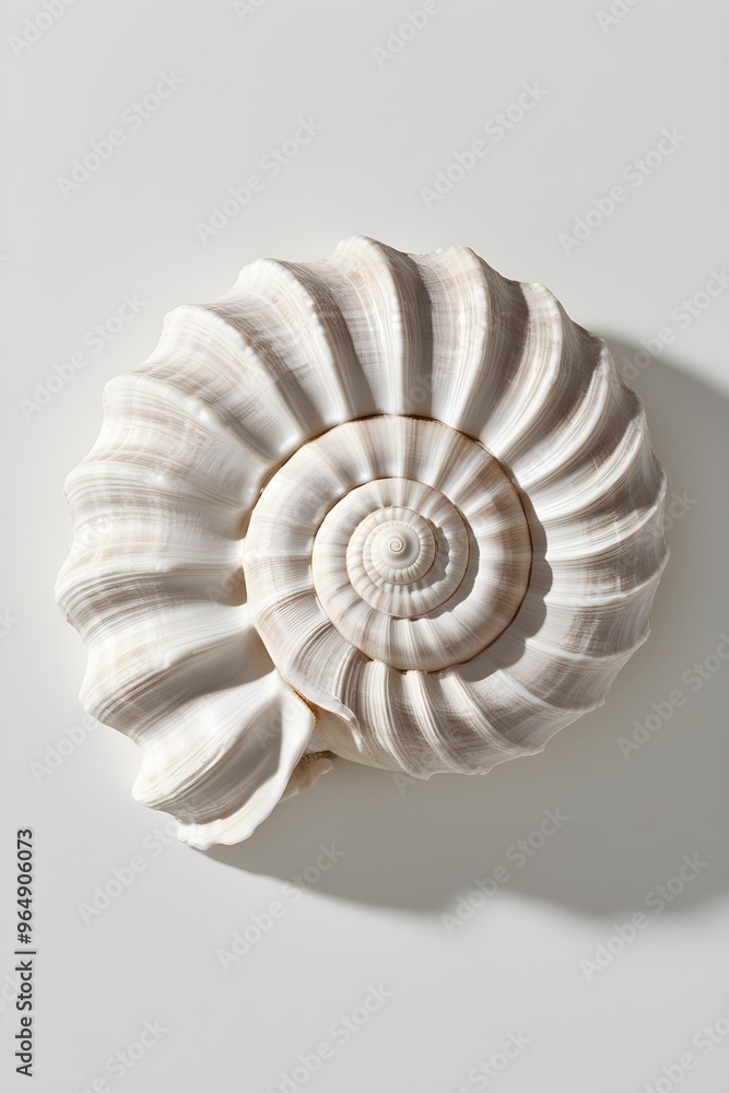 Detailed photograph of a seashell, showcasing its elegant spiral design and smooth curves Detailed photograph of a seashell, showcasing its elegant spiral design and smooth curves