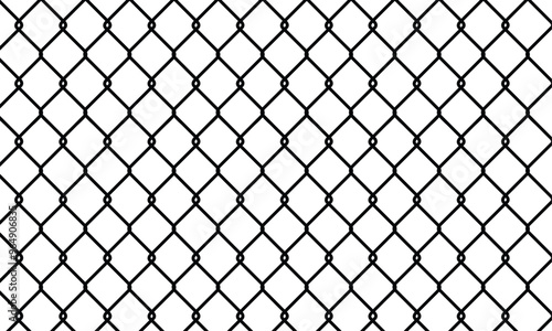 Seamless chain link fence on snow background.