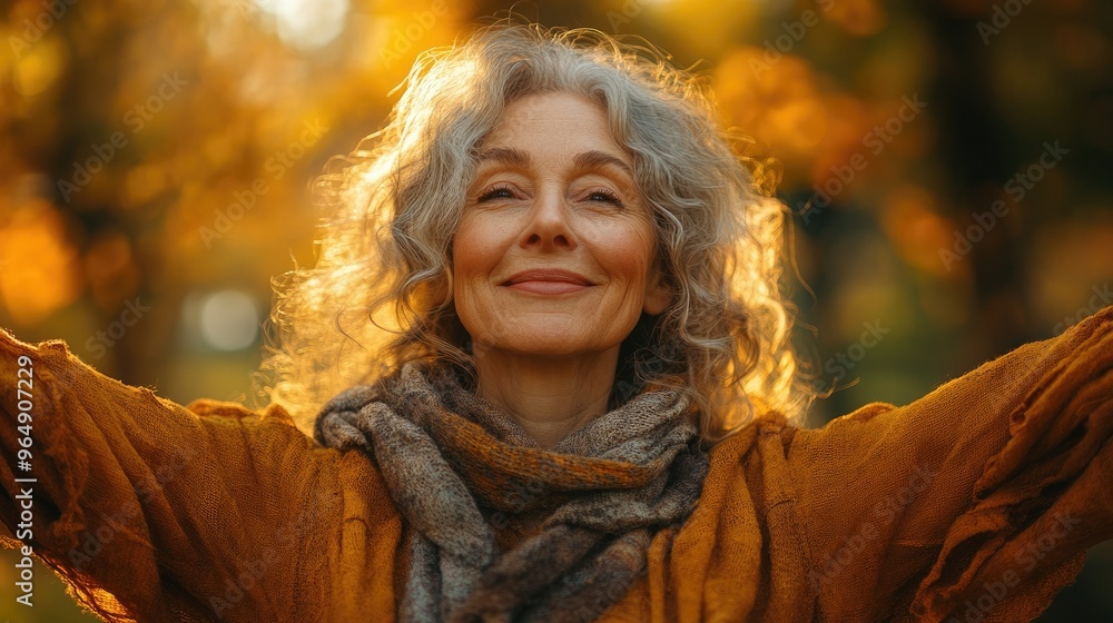 Active workout outdoors. Close up of pleasant grey haired woman in sportswear doing stretching exercises for arms at green sunny park. Active workout outdoors. Close up of pleasant grey haired woman in sportswear doing stretching exercises for arms at green sunny park.