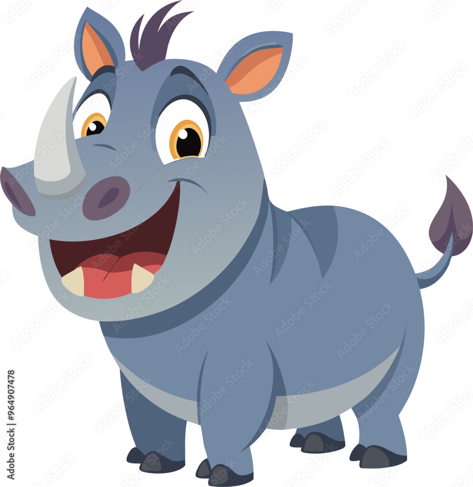 Naklejka premium Rhinoceros cartoon illustration, cute rhino vector graphic
