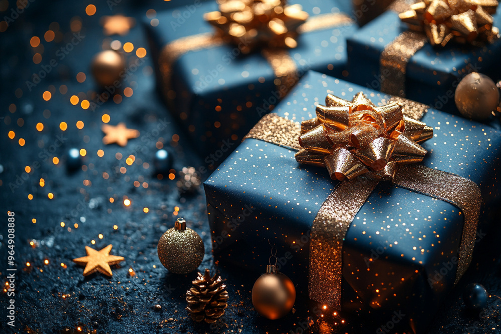 blue Christmas gifts with gold ribbon blue Christmas gifts with gold ribbon