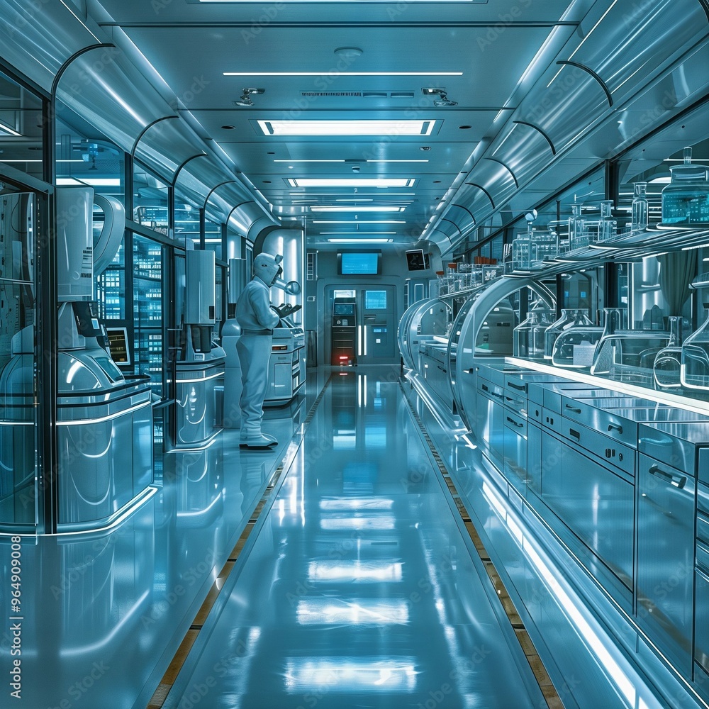 Obraz premium Sterile Cleanroom Laboratory Featuring Cutting-Edge Tech