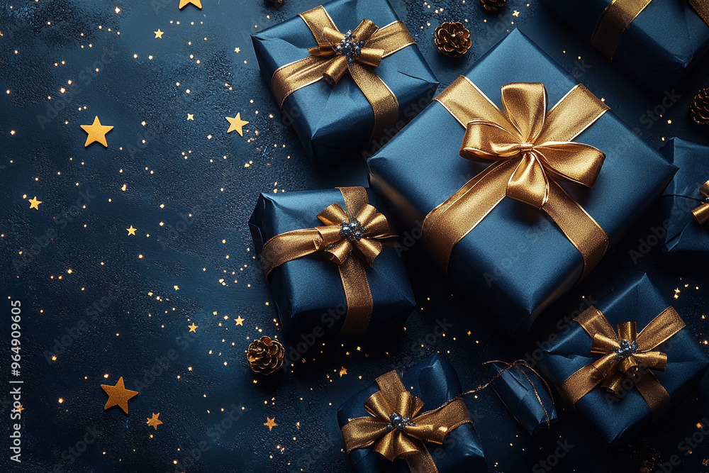 blue Christmas gifts with gold ribbon blue Christmas gifts with gold ribbon