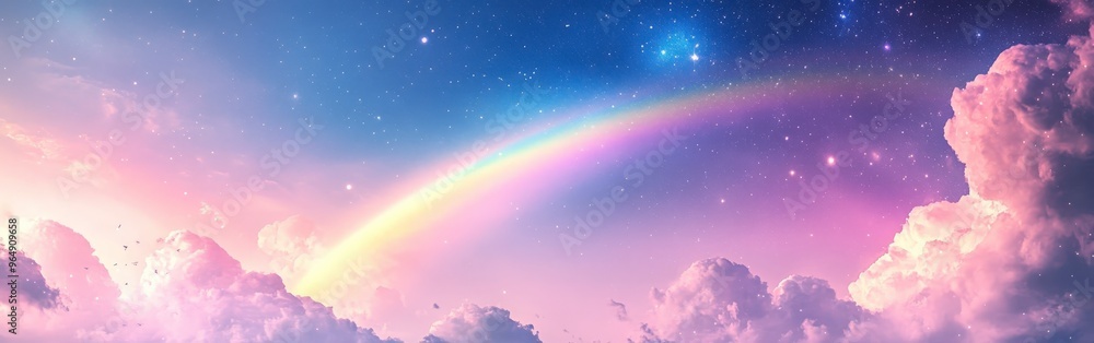 Fototapeta premium Dreamy Sky with Rainbow and Pastel Clouds