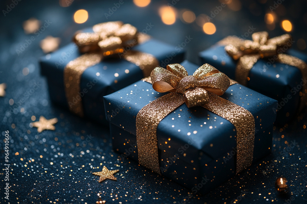 blue Christmas gifts with gold ribbon blue Christmas gifts with gold ribbon