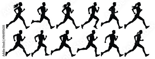 Runner silhouettes set, athlete pack of vector silhouette design, isolated background